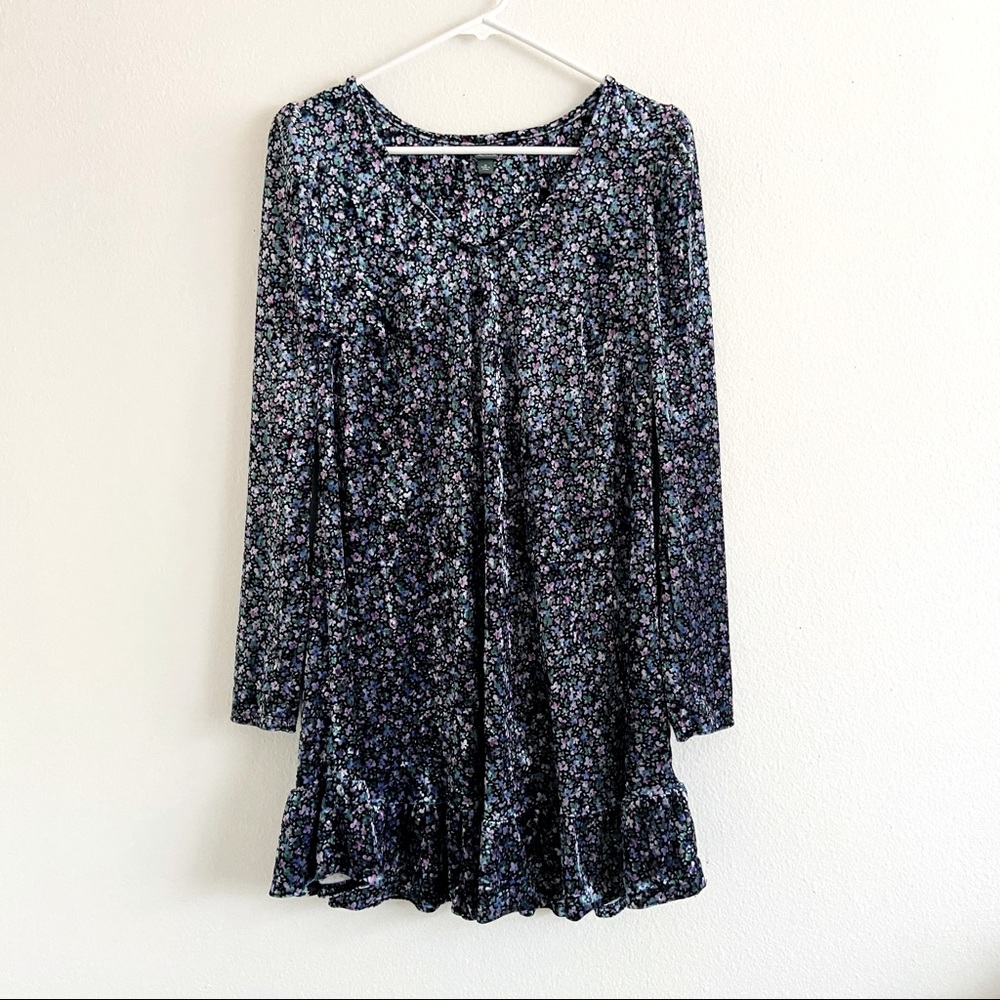Wild Fable floral velvet long sleeve dress | medium | blue pink - Picture 2 of 5